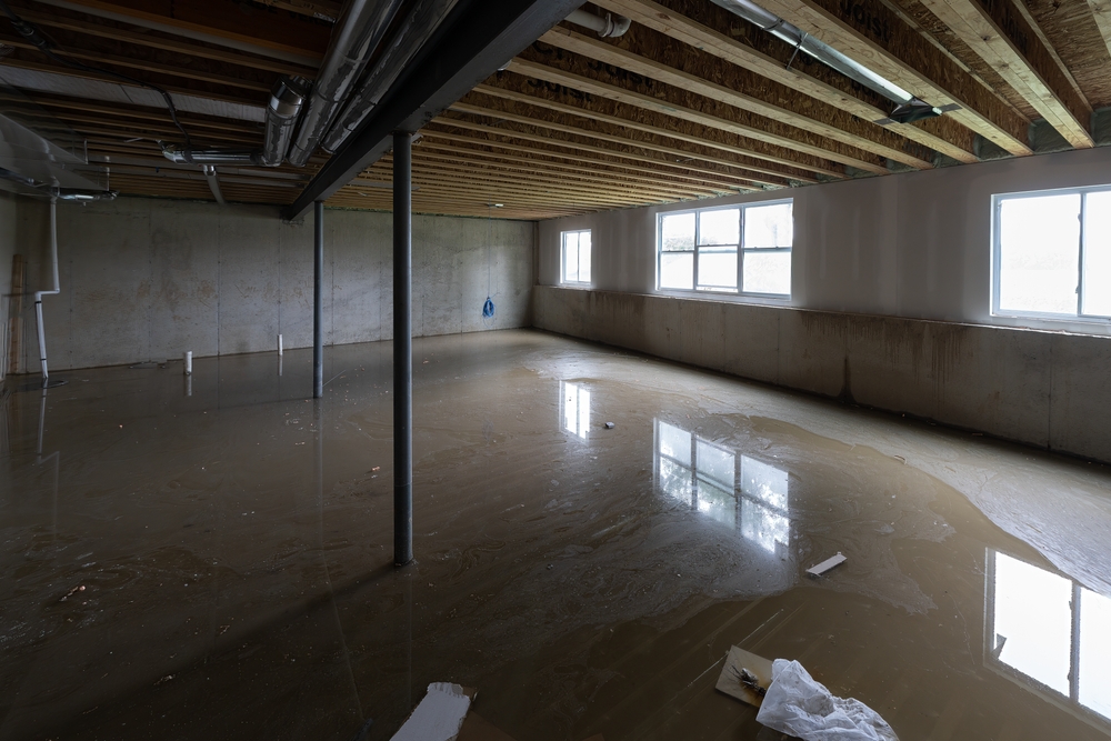 A flooded basement due to a plumbing issue
